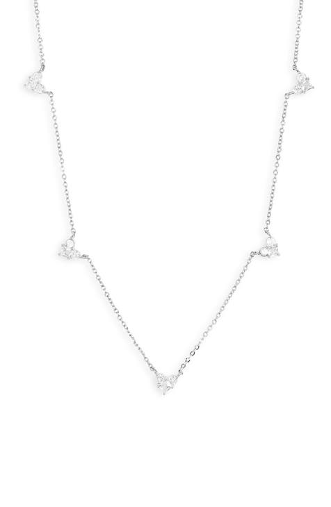 CZ Heart Station Chain Necklace