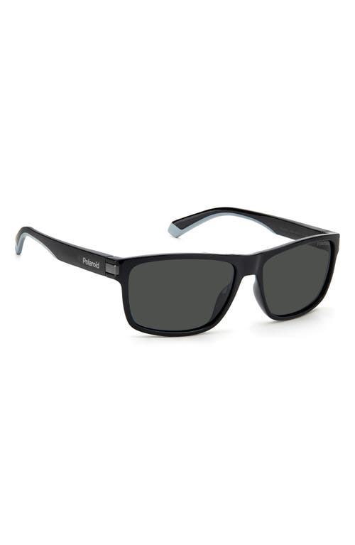 Polaroid 58mm Polarized Rectangular Sunglasses In Black Grey/gray Polar
