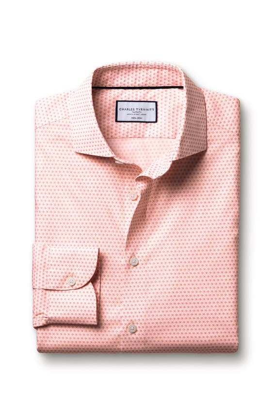 Shop Charles Tyrwhitt Slim Fit Semi-cutaway Collar Non-iron Floral Geo Print Shirt In Pink