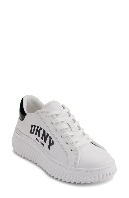 Shop Dkny Logo Sneaker In Bright White/ Blue