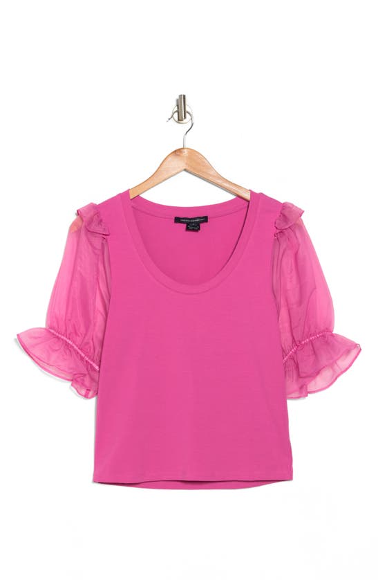 French Connection Rosana Organza Puff Sleeve T-shirt In Wild Rosa