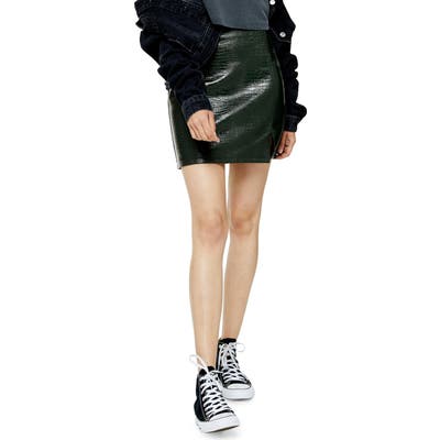 Topshop Croc Embossed Faux Leather Miniskirt, US (fits like 14) - Green