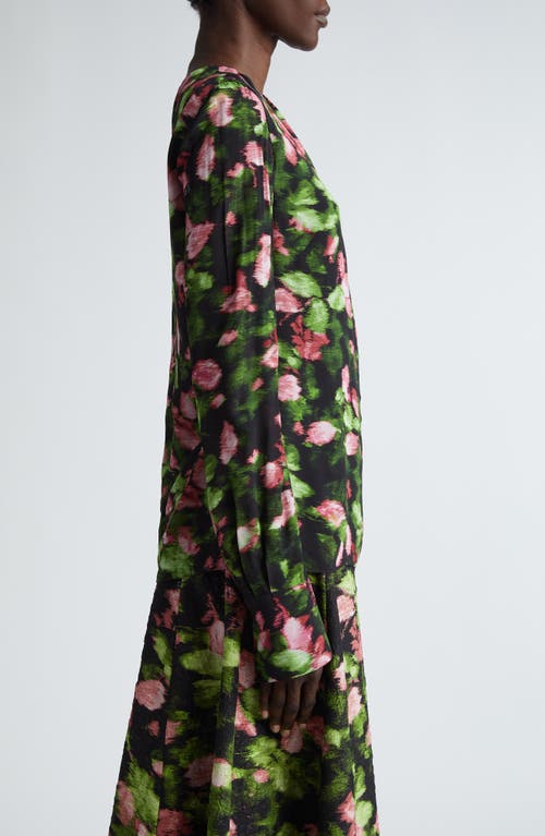 Shop Erdem Blurred Floral Print Pleated Top In Black