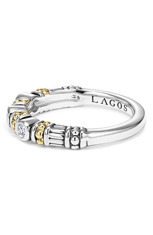 Lagos Sterling Silver Three Diamond Stacking Ring With 18k Gold Stations In Silver/gold