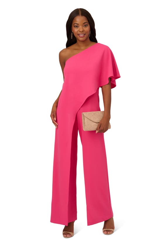 Shop Adrianna Papell One-shoulder Crepe Jumpsuit In Watermelon Bliss