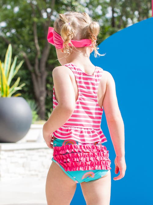 Shop Rufflebutts Girls Upf50+ Peplum Tankini In Catching Rainbows