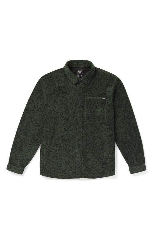 Volcom Bowered Light Fleece Snap-Up Shirt in Squadron Green 