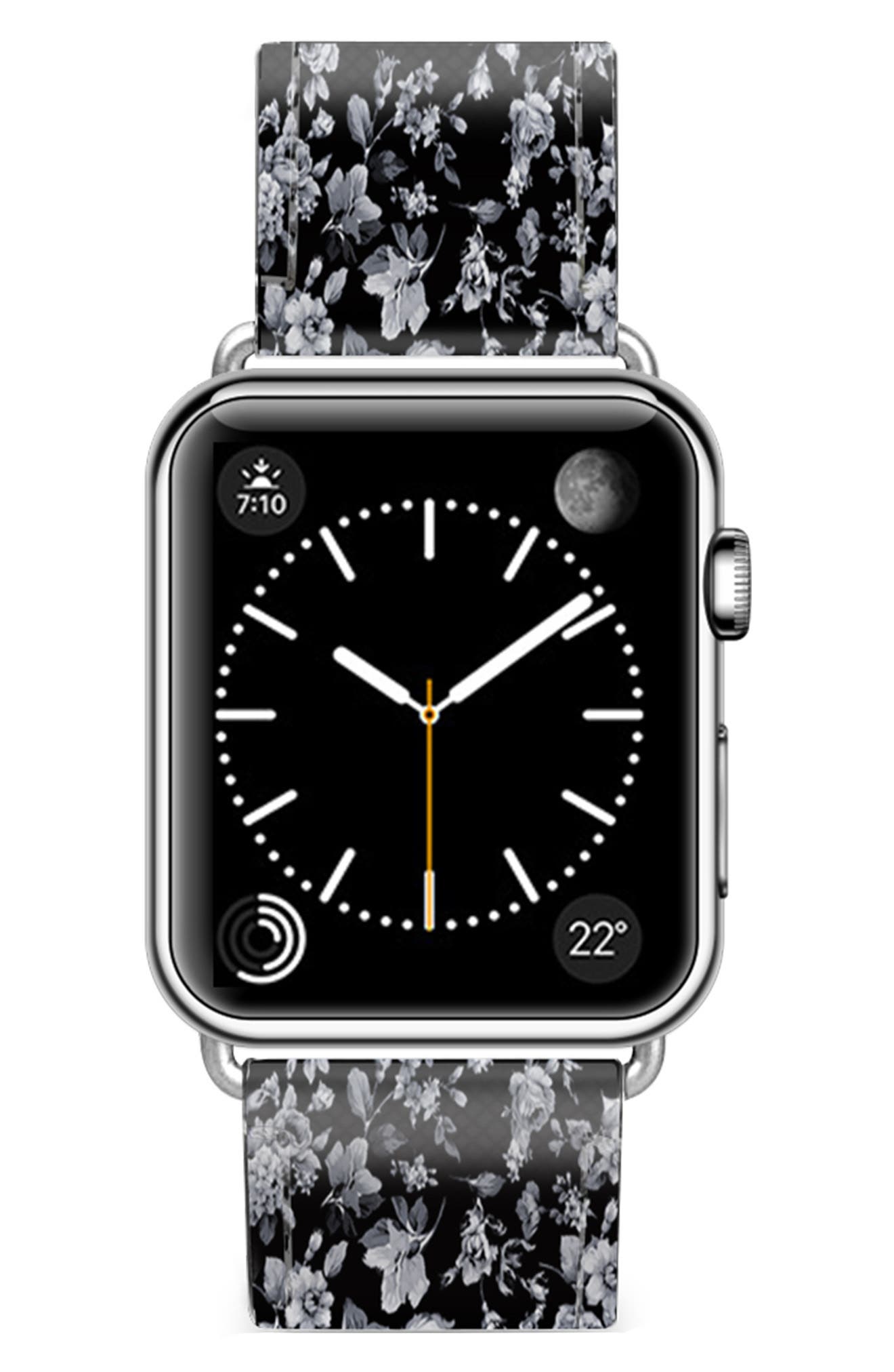 CASETiFY Vintage Flowers Saffiano Faux Leather Band for Apple Watch(R) in Black/Silver
