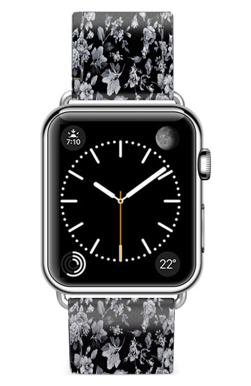 CASETiFY Vintage Flowers Faux Leather Apple Watch® Watchband in Black/Silver