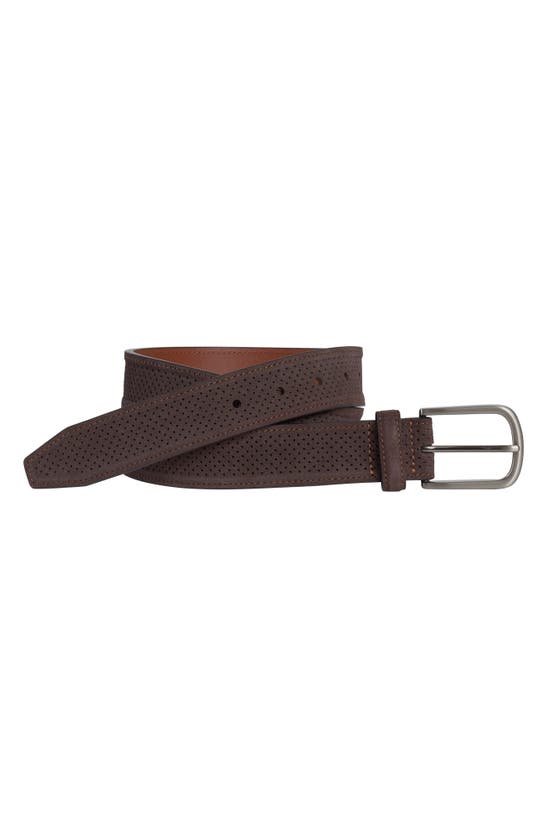 Johnston & Murphy Perforated Suede Belt In Brown