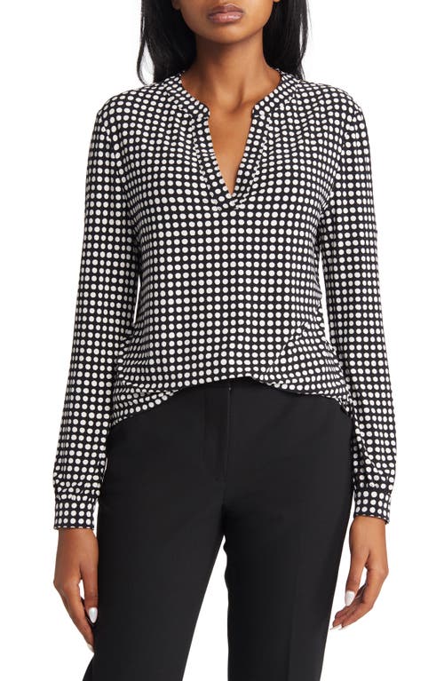 Anne Klein Pearly Dot Split Neck Blouse In Anne Black/anne White