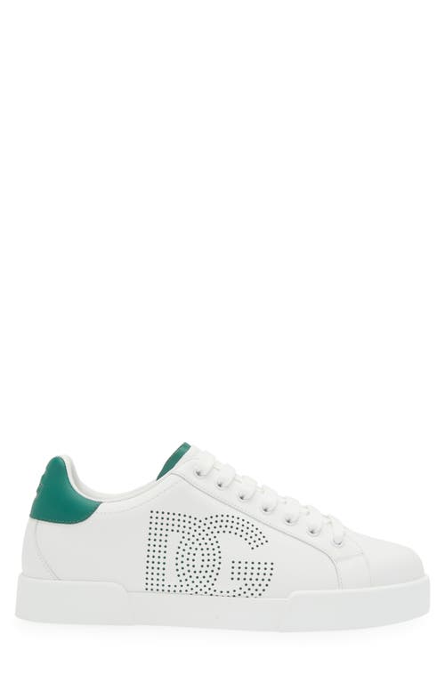 Shop Dolce & Gabbana Dolce&gabbana Portofino Leather Low Top Sneaker In Bianco/smeraldo