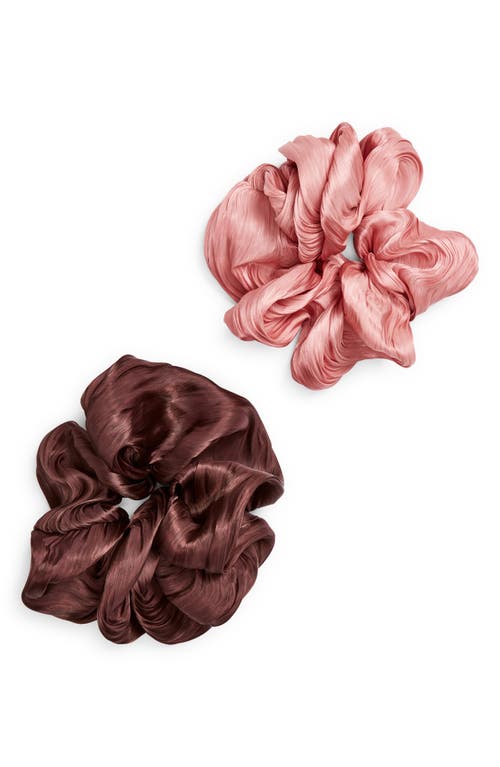 Assorted 2-Pack Oversize Satin Scrunchies in Brown/Rose