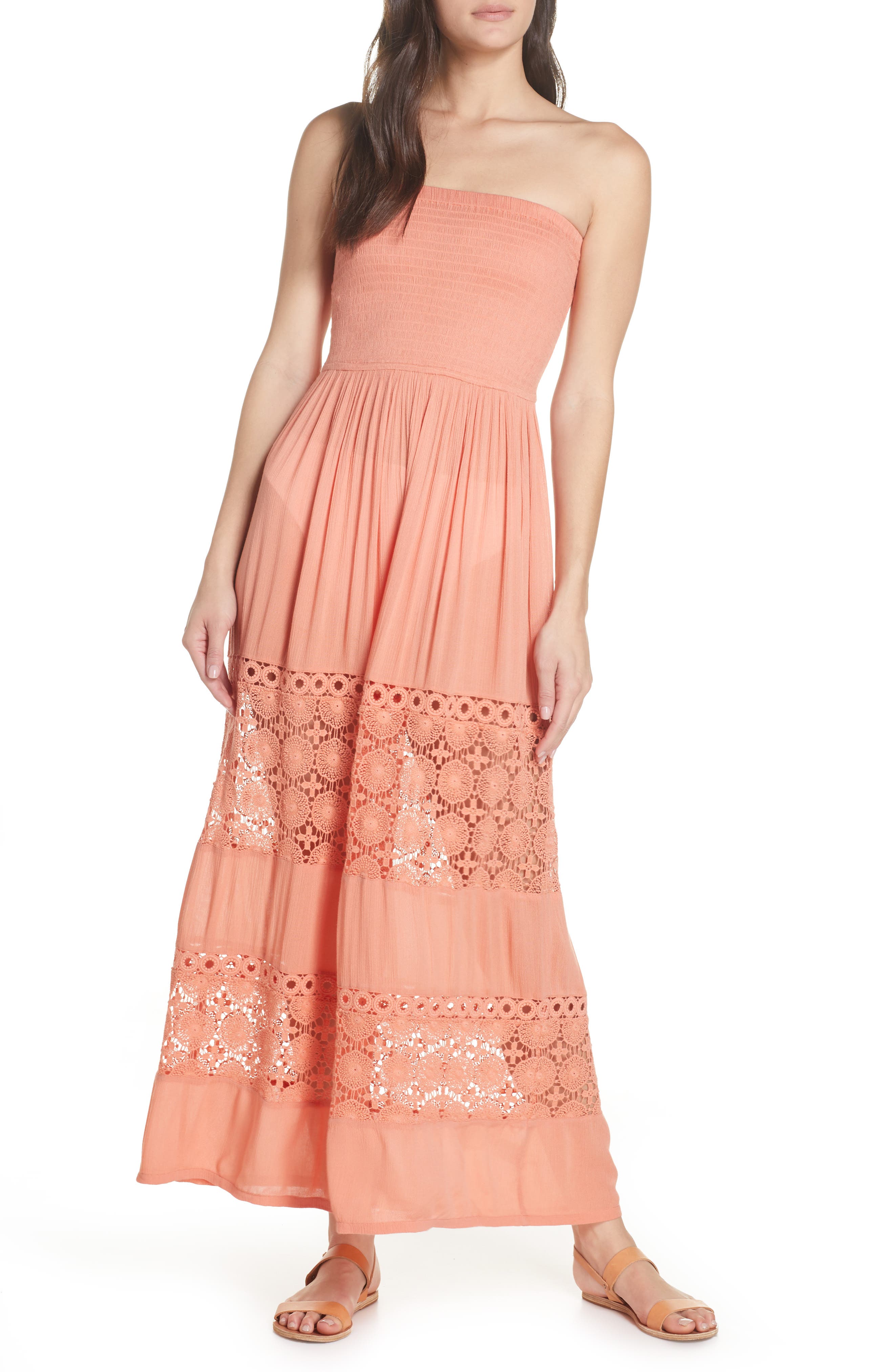 Chelsea28 Farrah Smocked Cover-Up Maxi Dress, Coral