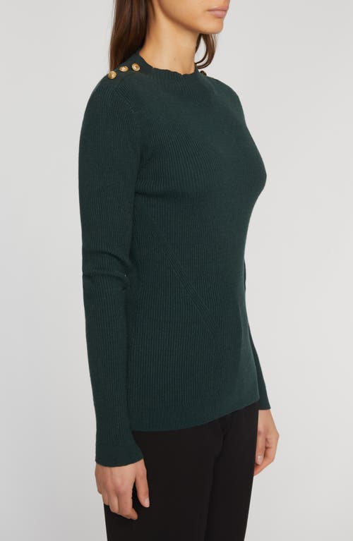 Shop Elie Tahari The Yana Button Shoulder Rib Sweater In Juniper