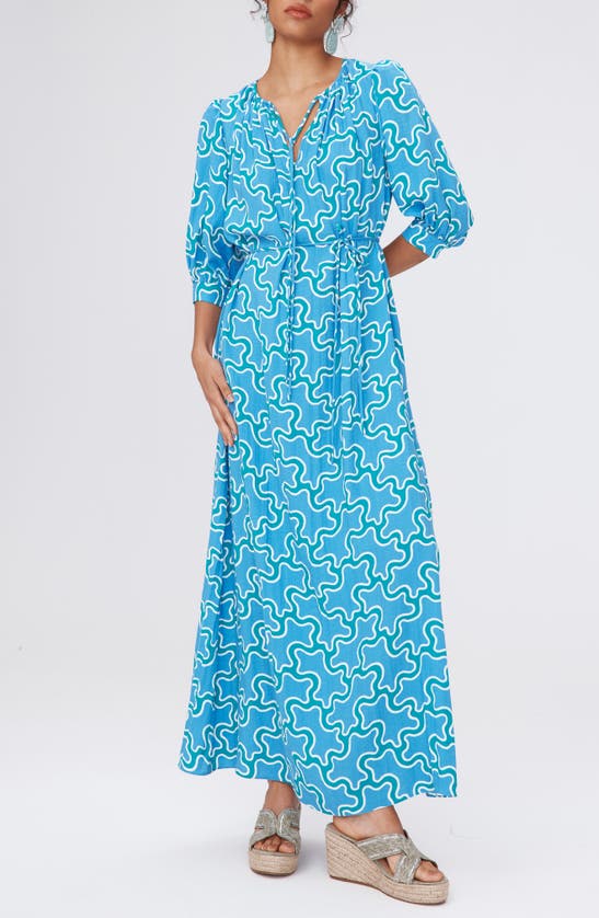 Shop Dvf Drogo Geometric Print Maxi Dress In Cloud Patch Blue Med