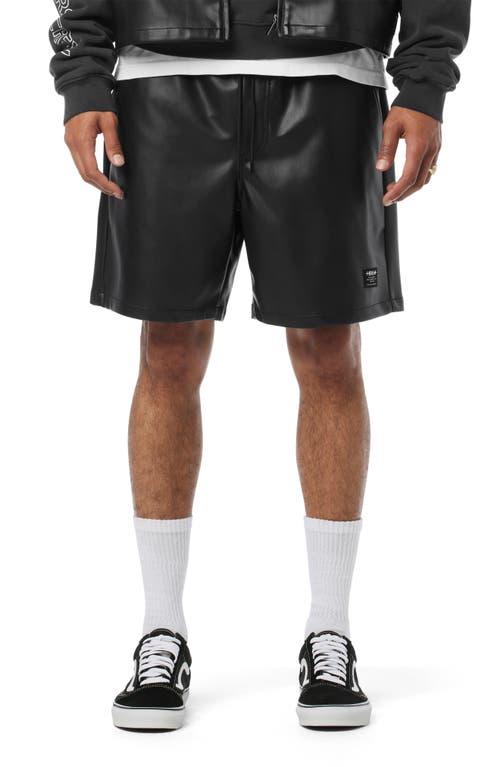 Faux Leather Drawstring Shorts in Black