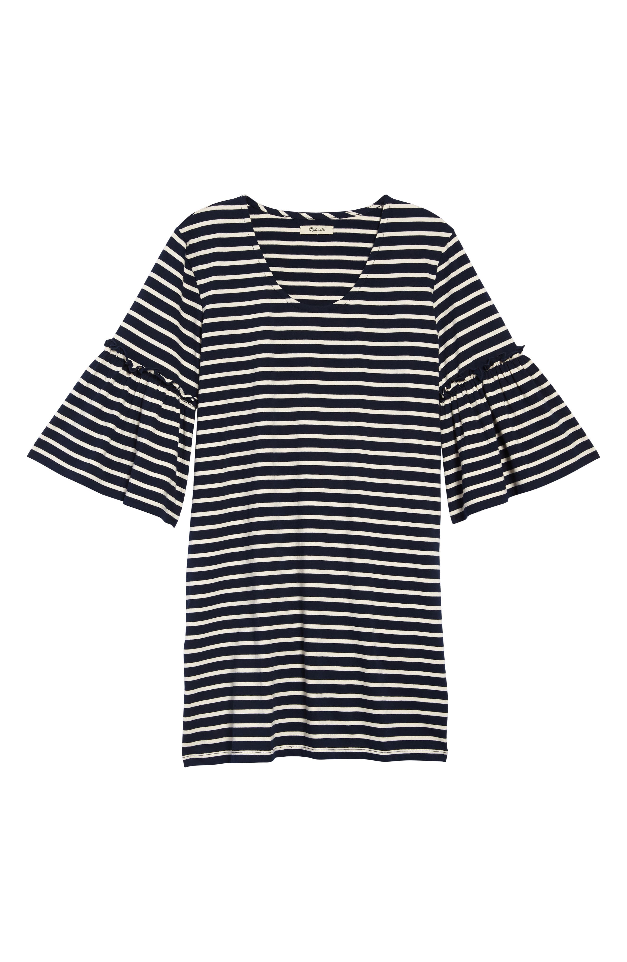 Madewell Stripe Ruffle Sleeve Dress, Blue