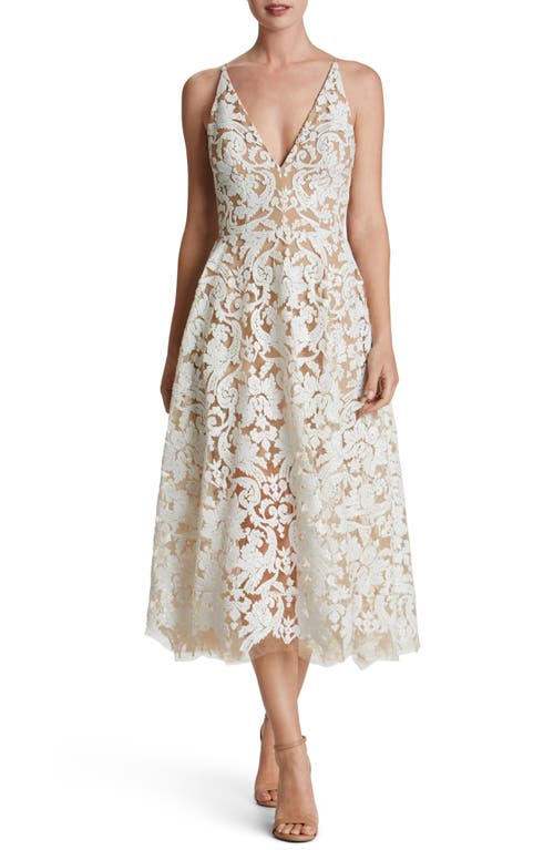 Dress The Population Blair Embellished Fit & Flare Cocktail Dress In White/nude