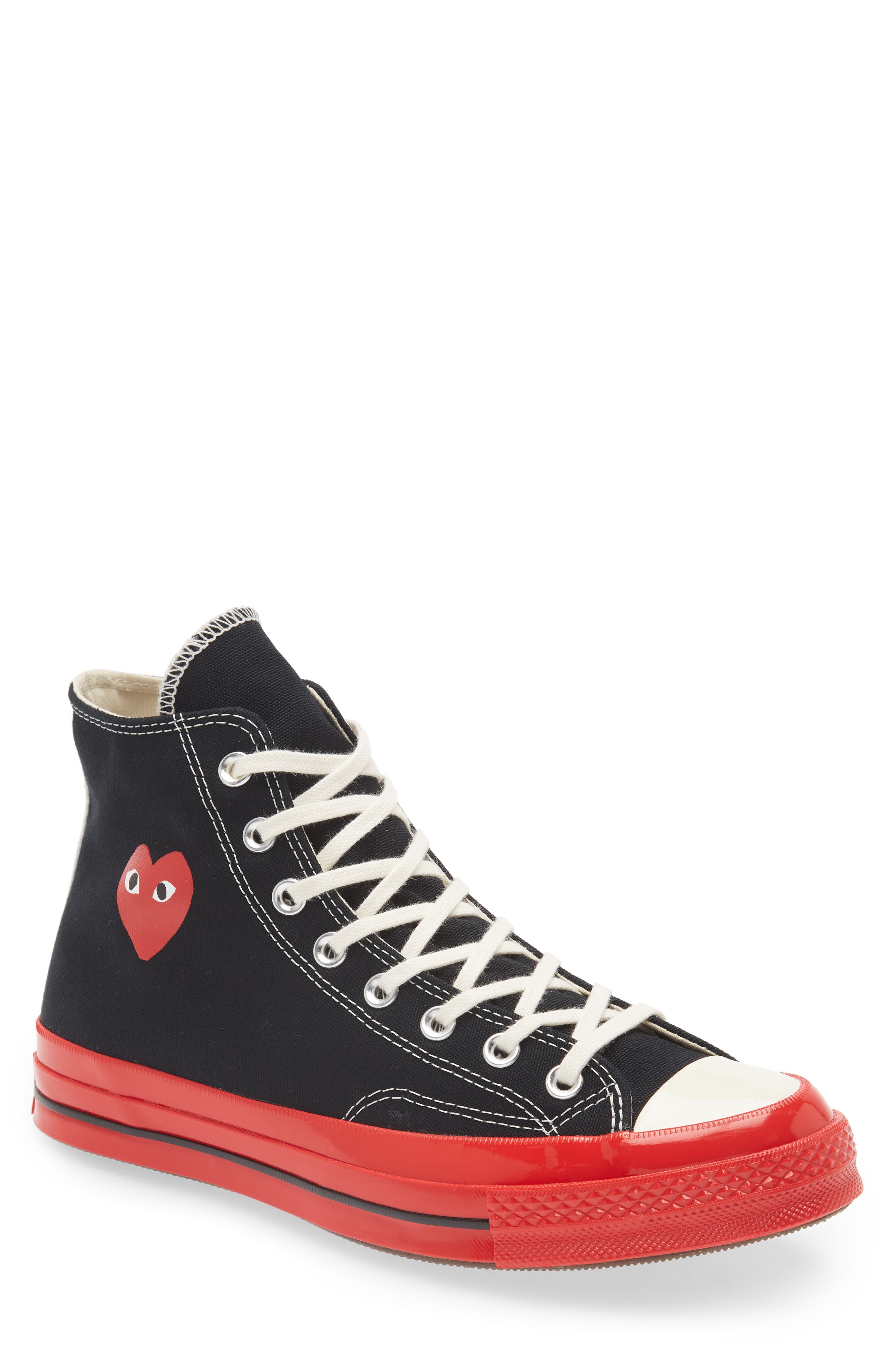 Comme des Garcons PLAY x Converse Chuck Taylor(R) Hidden Heart Red Sole High Top Sneaker in Black