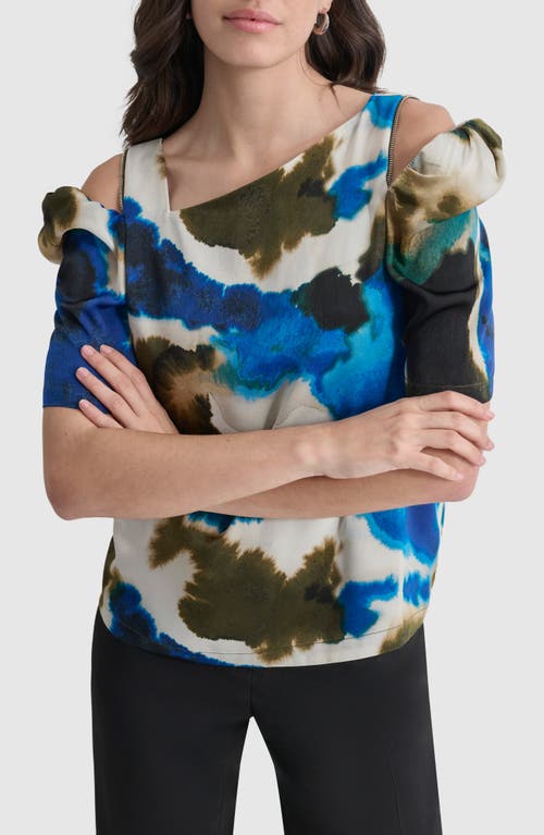 Shop Dkny Watercolor Zip Shoulder Top In Ink Swirl