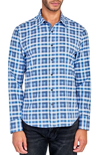 Construct Trim Fit Plaid Performance Button-up Shirt In Blue