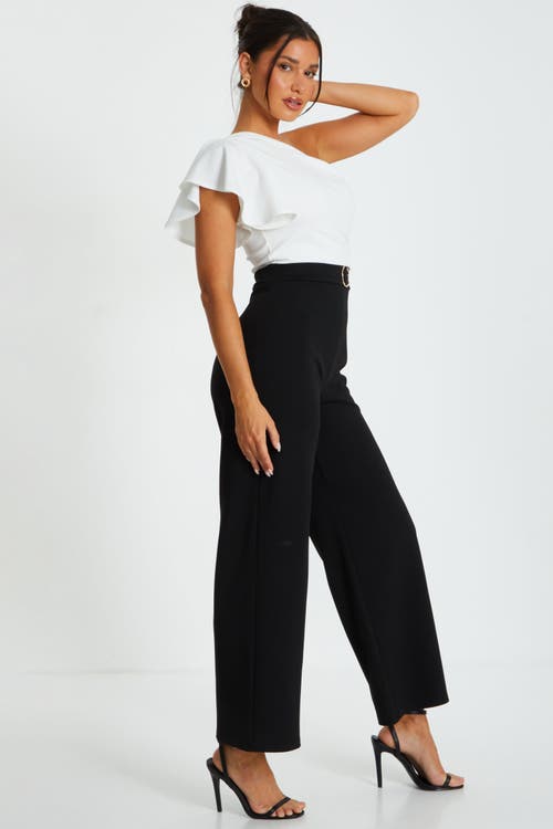 Quiz Black & White Scuba Crepe One Shoulder Jumpsuit In Black