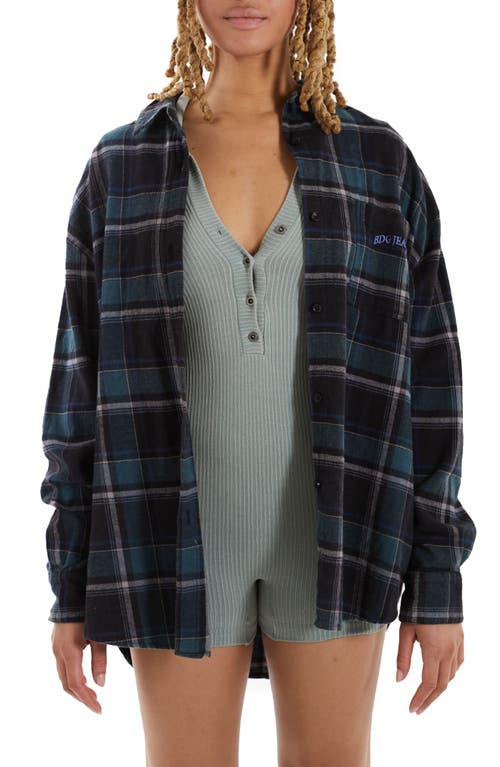 BDG Urban Outfitters Sadie Plaid Oversize Cotton Button-Up Shirt in Navy