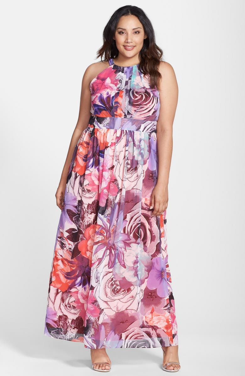 Eliza J Print Sleeveless Chiffon Maxi Dress (Plus Size) | Nordstrom