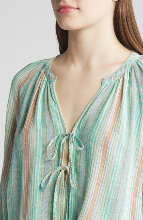 RAILS RAILS BRIELLE STRIPE TIE FRONT LINEN BLEND TOP 