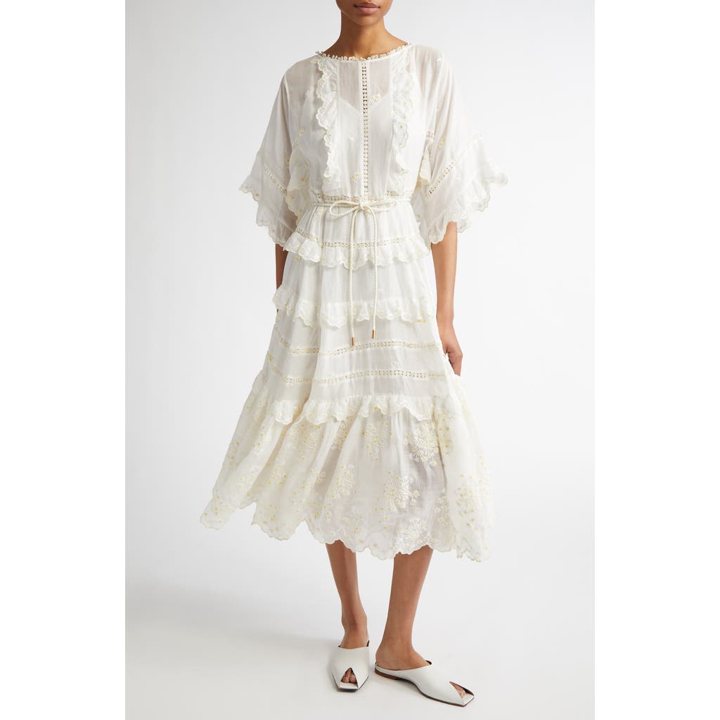 ZIMMERMANN ZIMMERMANN ACACIA EMBROIDERED SEMISHEER RAMIE MIDI DRESS