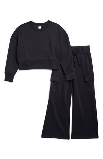 90 Degree By Reflex Kids' Scuba Sweatshirt & Cargo Pants Set In Black