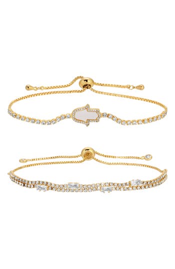 Eye Candy Los Angeles Nova Set Of 2 Cubic Zirconia Slider Bracelets In Gold