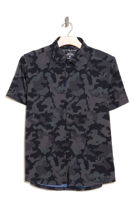 Shop Stone Rose Drytouch® Performance Camo Print Short Sleeve Button-up Shirt In Black