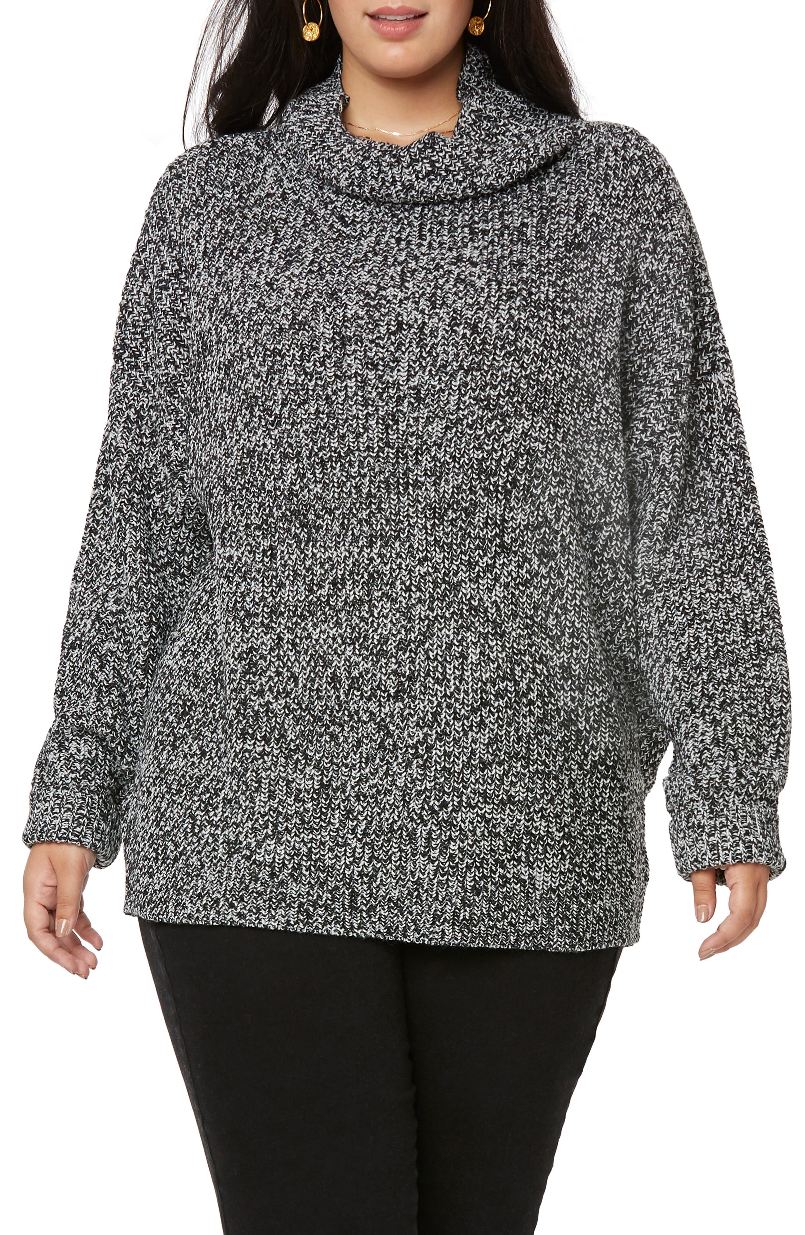 Nydj Women's Plus Size Chunky Turtleneck Sweater - Black Marled