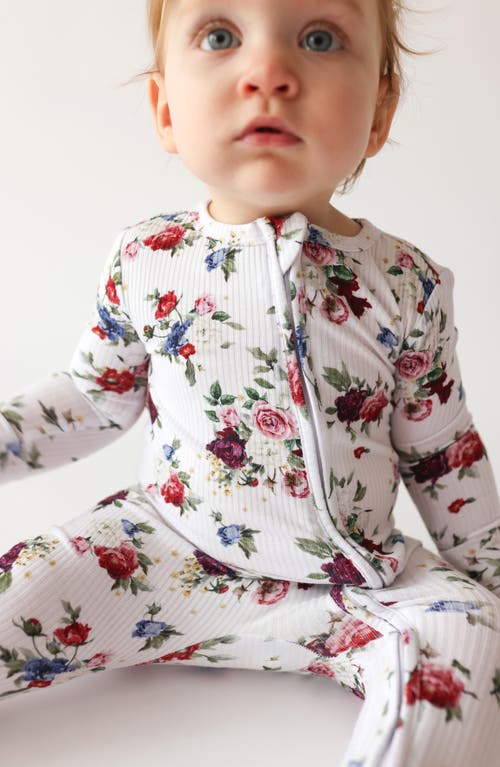 Shop Posh Peanut Philippa Floral Fitted Convertible Footie Pajamas In Open White