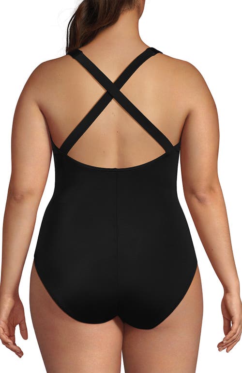 Lands' End Chlorine Resistant Scoop Neck X-back High Leg Soft Cup Tugless Sporty One Piece Swimsuit In Black