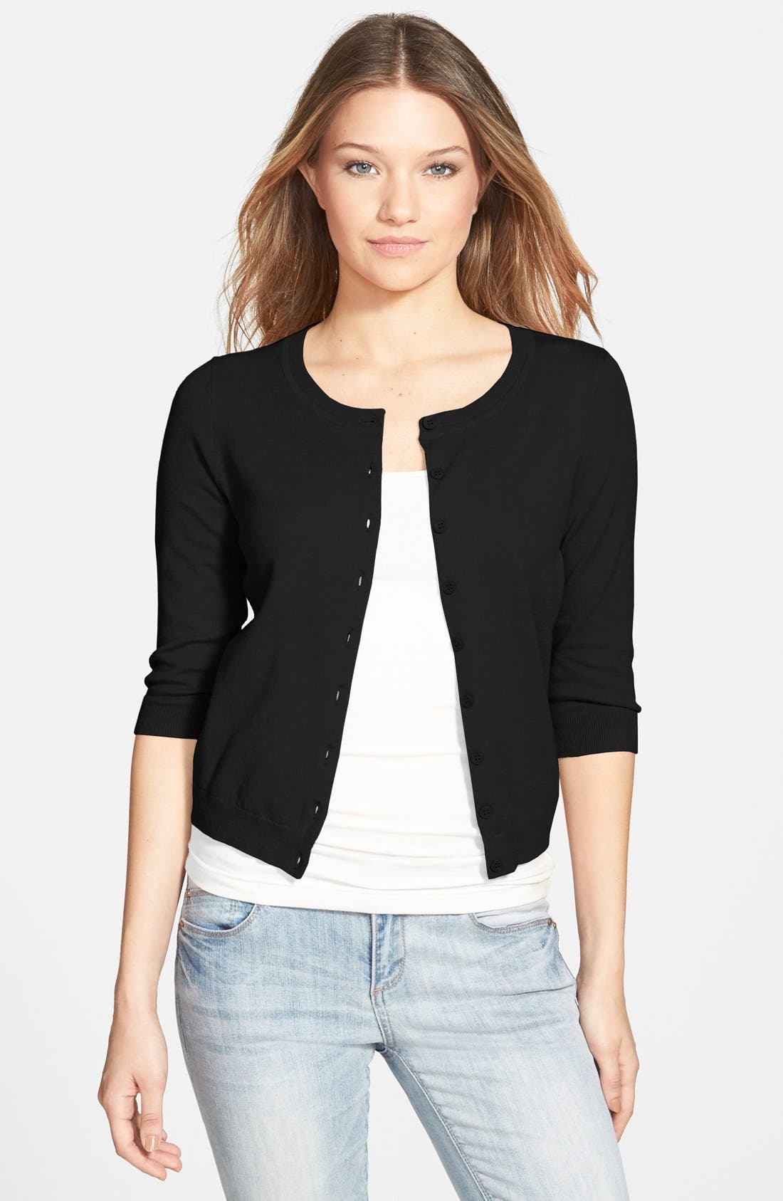 Frenchi® Crewneck Cardigan (Juniors) Nordstrom