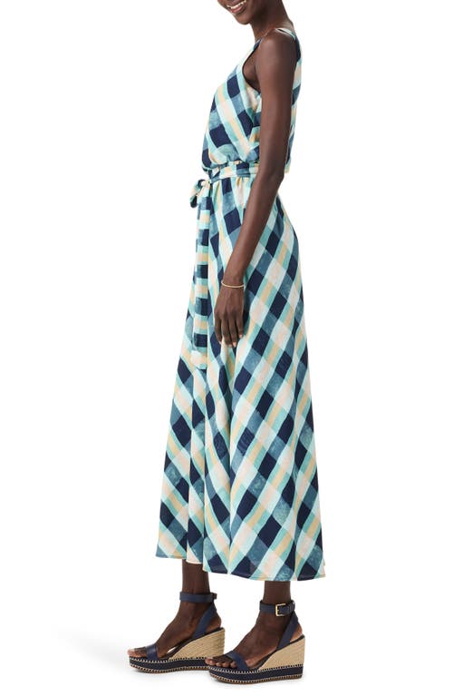 Shop Nic + Zoe Nic+zoe Bianca Plaid Tie Waist Sleeveless Dress In Aqua Multi