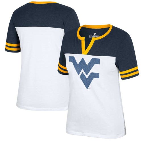 Women's Colosseum White/Heather Royal West Virginia Mountaineers Frost Yourself Notch Neck T-Shirt