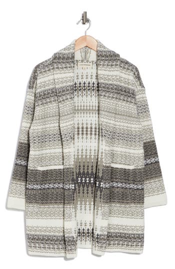 Lucky Brand Stripe Shawl Collar Cardigan In Grey Multi