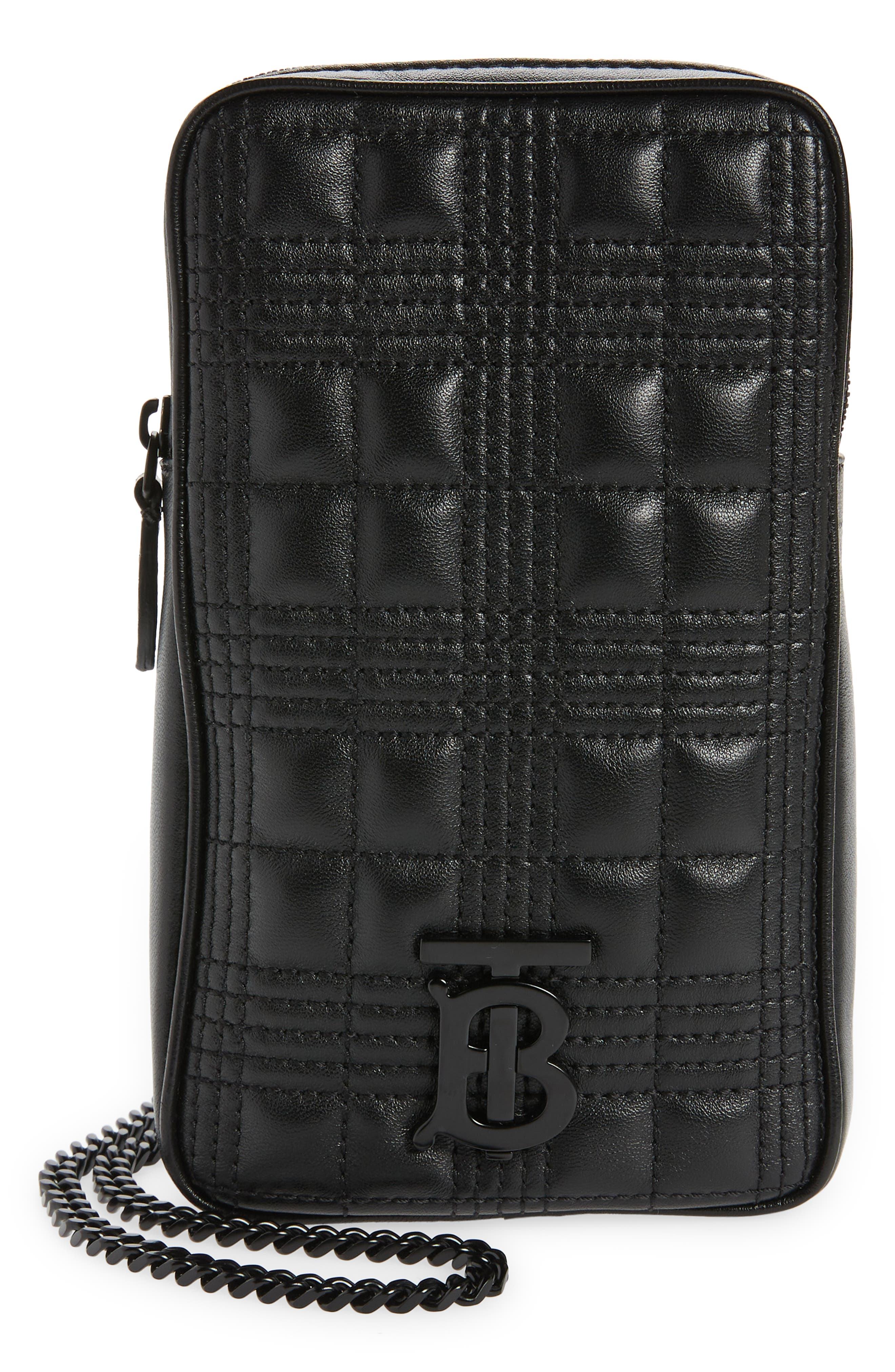 Burberry Mini Lola Quilted Lambskin Crossbody Phone Pouch in Black /Black at Nordstrom