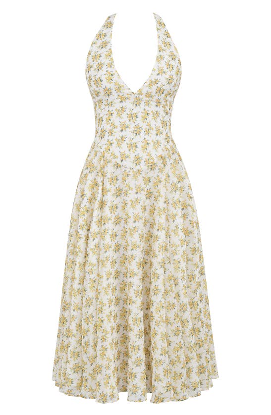 Shop House Of Cb Solada Floral Halter Midi Sundress In Lemon Floral