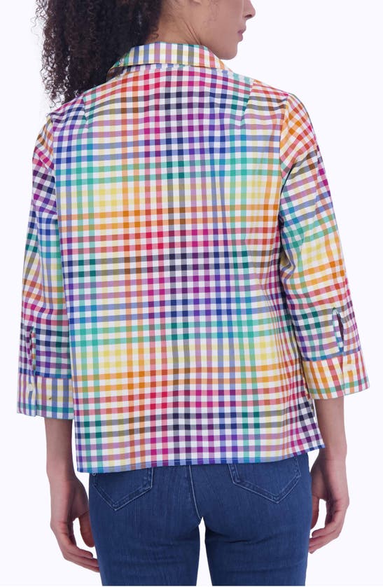 Shop Foxcroft Sophia Rainbow Gingham Cotton Popover Shirt In Multi Plaid