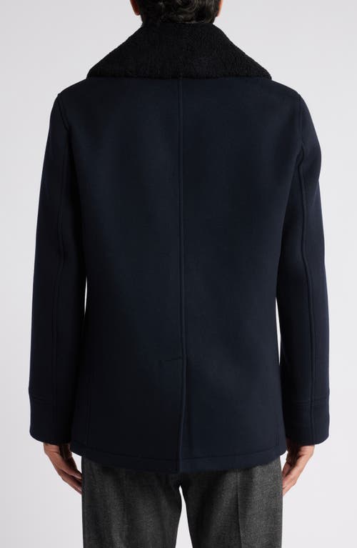 Mackage Cole Wool Peacoat With Genuine Shearling Collar In Navy