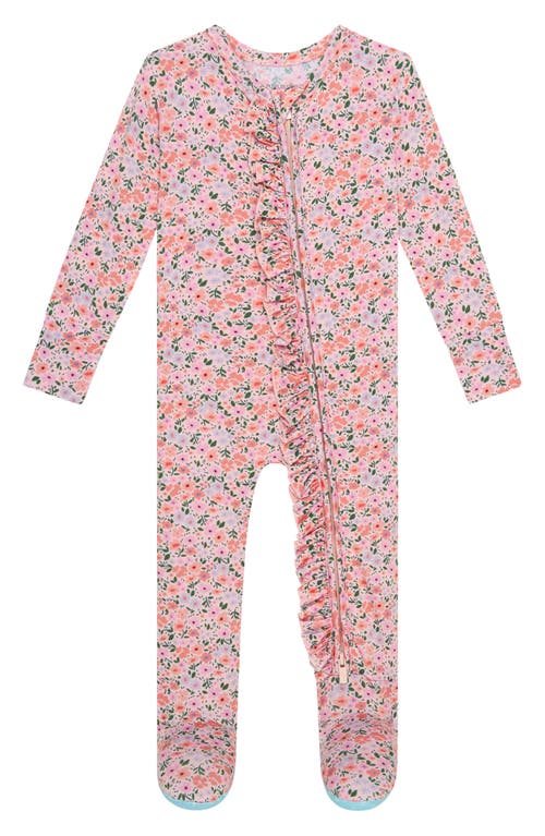 Posh Peanut Liana Floral Ruffle Fitted Footie Pajamas in Light/Pastel Pink