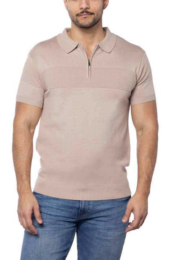 Shop Spring + Mercer Ottoman Accent Short Sleeve Half-zip Sweater In Sand