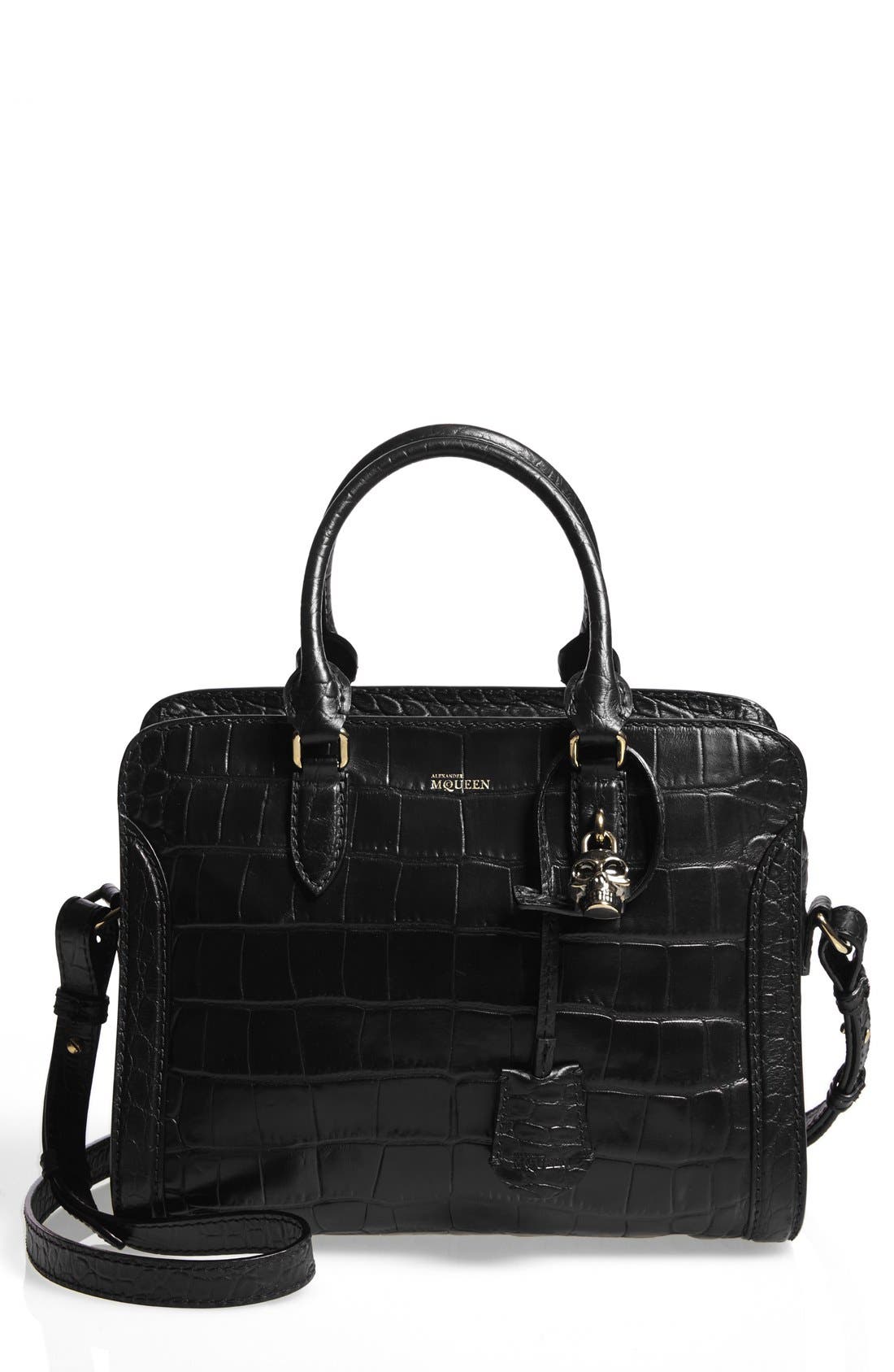 Alexander McQueen 'Small Padlock' CrocEmbossed Leather Duffel Bag
