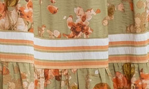 August Sky Sleeveless Tiered Midi Dress In Olive Multi