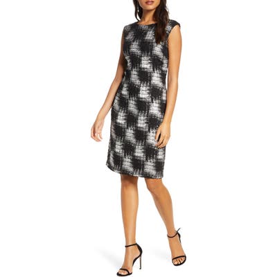 Donna Ricco Brushstroke Check Boucle Dress, Metallic